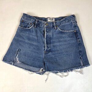 Agolde Blue Denim High-Rise Cutoff Jean Shorts